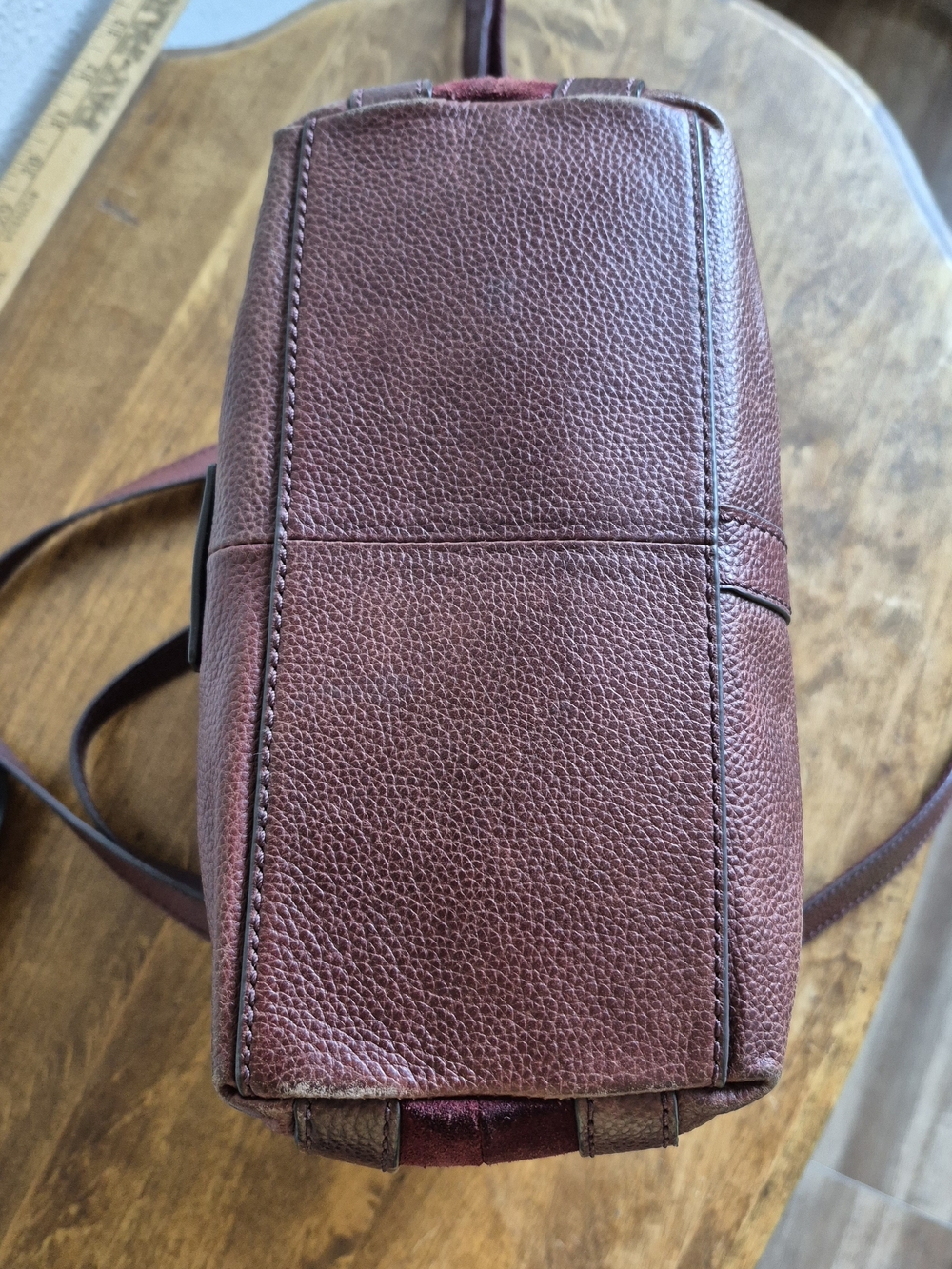 Fossil Sam Claret Red Burgundy Leather Suede Sides Shoulder Bag Crossbody - Picture 7 of 12